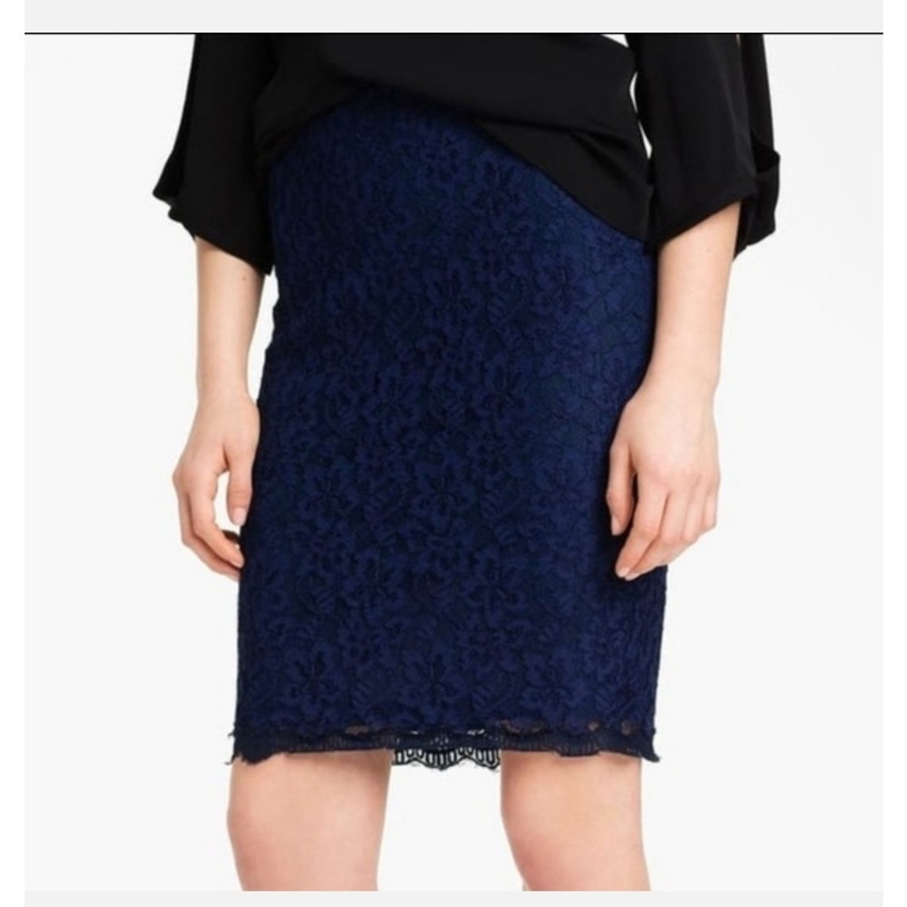 Diane von Furstenberg Zarita Navy Blue Floral Lace Pencil Skirt Size 2